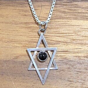 Vintage Sterling Silver (925) Star of David Pendant with Black Onyx Cabochon